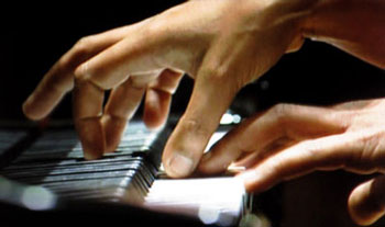 Rebecca's hands on the keyboard